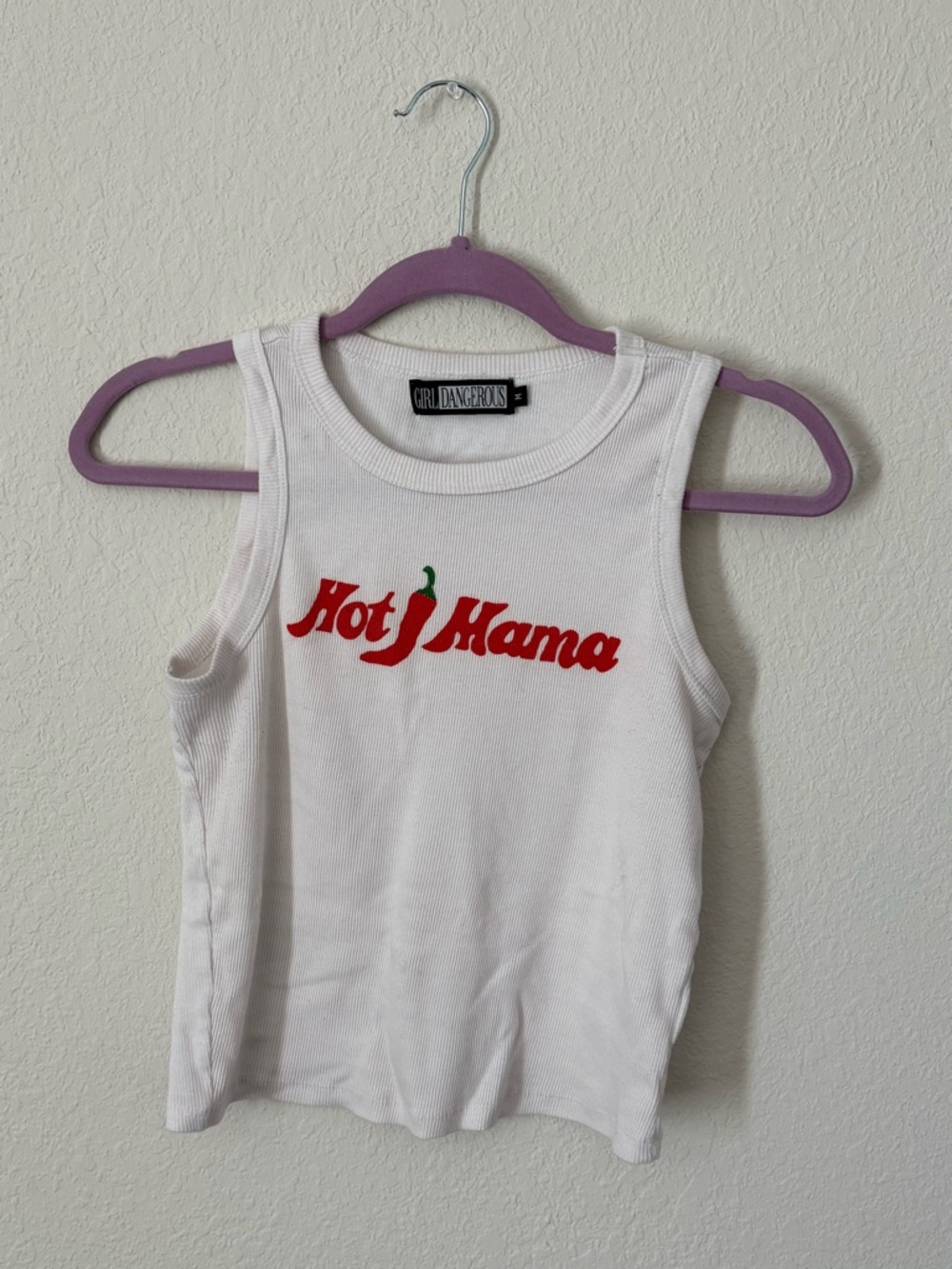 Girl Dangerous White 'Hot Mama' Graphic Cropped Ribbed Tank